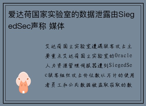 爱达荷国家实验室的数据泄露由SiegedSec声称 媒体