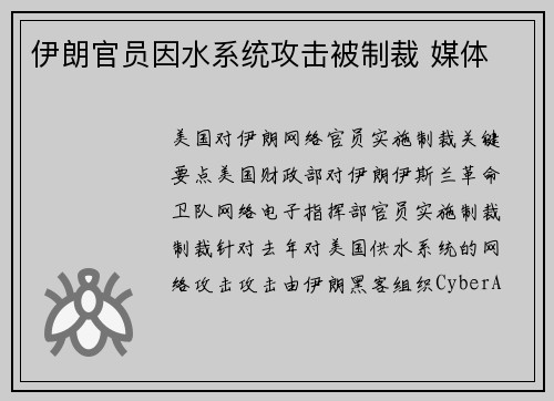 伊朗官员因水系统攻击被制裁 媒体
